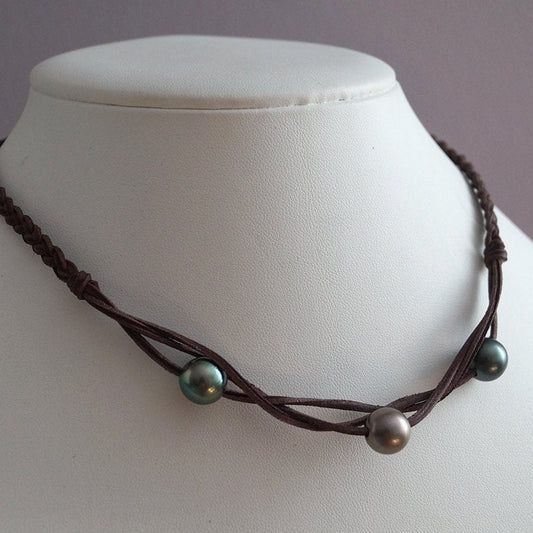 collier perle tahiti et cuir