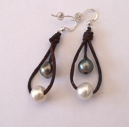 Earring with Tahitian pearls and white Australian pearls - Isia