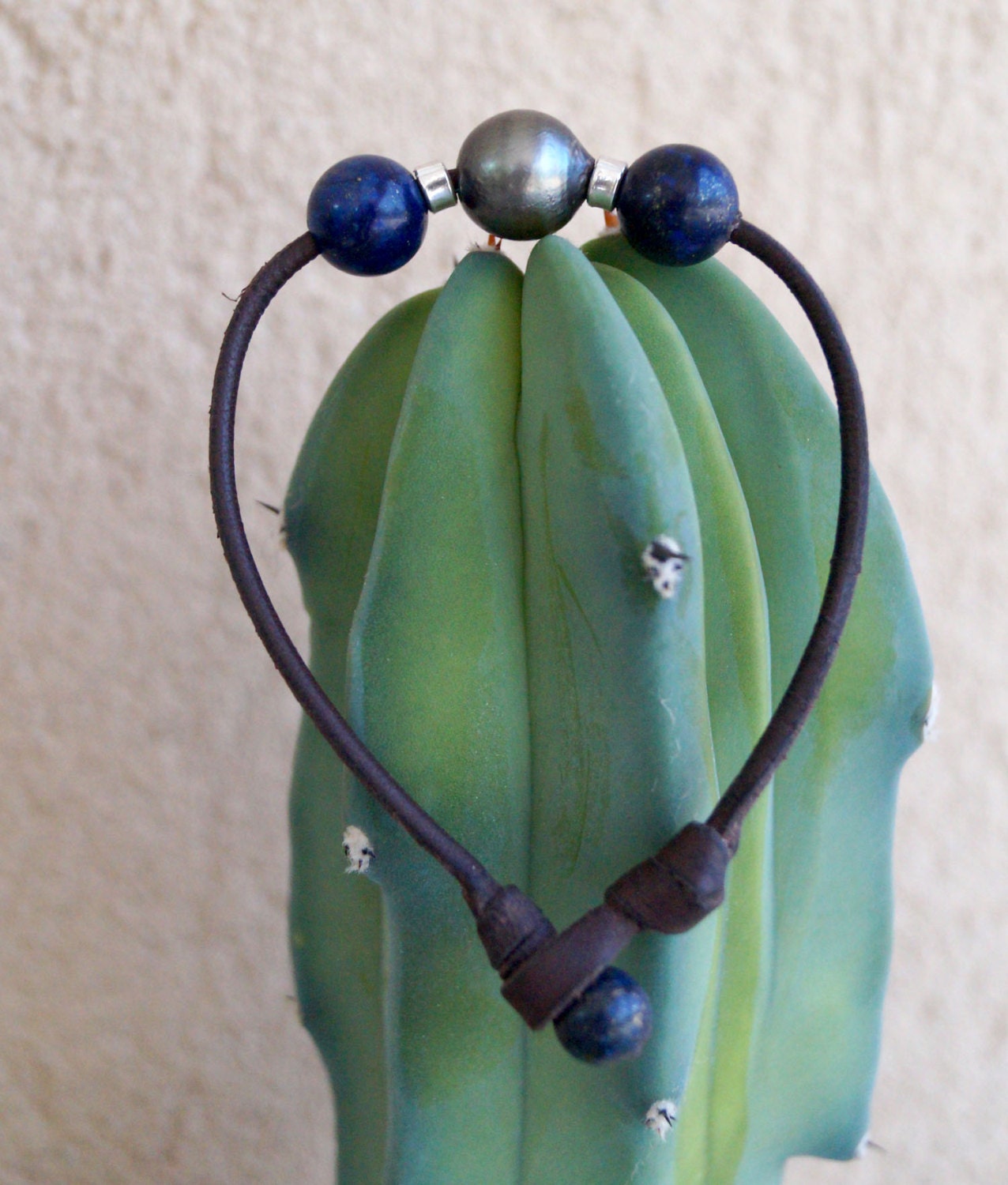 Bracelet avec perles en lapis lazuli et perle de Tahiti - Inno