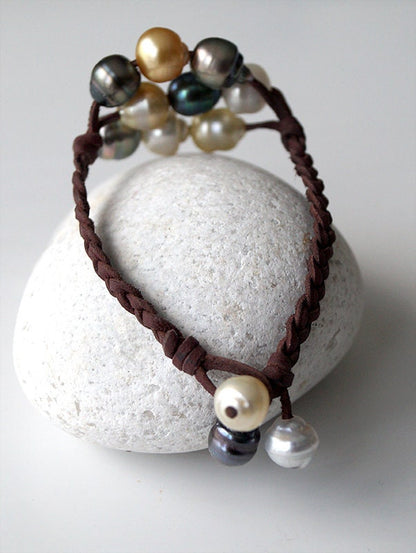 Bracelet manchette de neuf perles de Tahiti et Australienne - Lyka