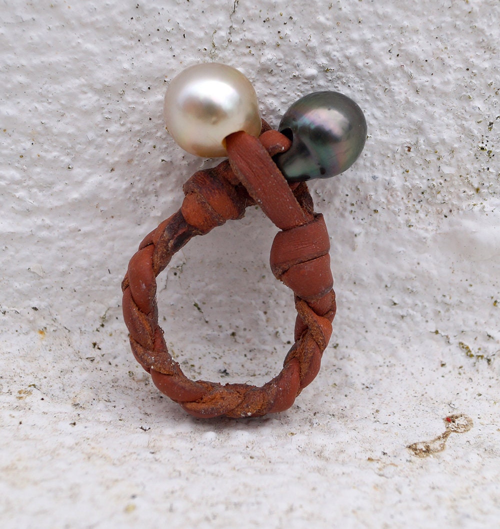 Bague duo de perle de Tahiti et Australienne - Eden