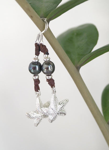 Boucles d'oreilles étoiles de mer avec perle de Tahiti - June