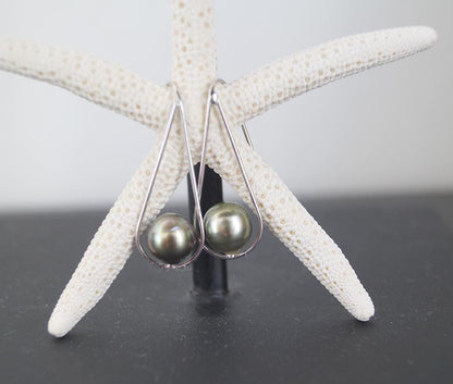 Boucles d'oreilles ovales en argent massif et perles de Tahiti - Nova