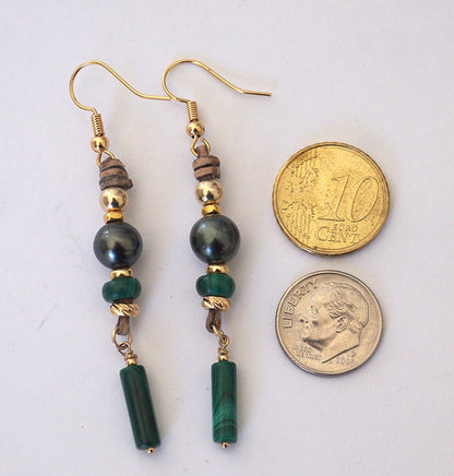 Boucles d'oreilles en Perles de Tahiti, perles malachite, plaqué or 18k - Lumea