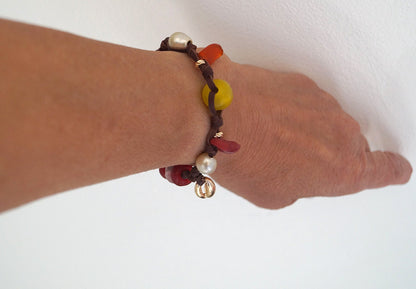 Bracelet coloré verre recyclé et perles Australiennes - Greta