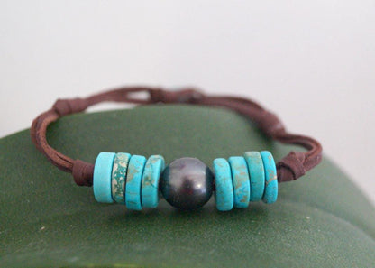 Bracelet rondelles turquoise et perle de Tahiti - Rhea