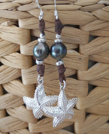 Boucles d'oreilles étoiles de mer avec perle de Tahiti - June