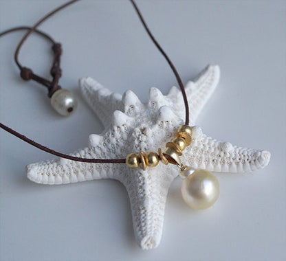 Collier perle Australienne champagne et perles plaqué or - Solea