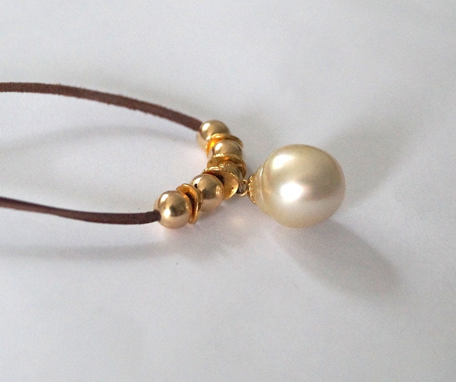 Collier perle Australienne champagne et perles plaqué or - Solea