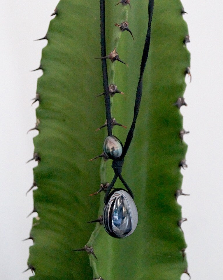 Collier pendentif hématite et perle de Tahiti - Noah