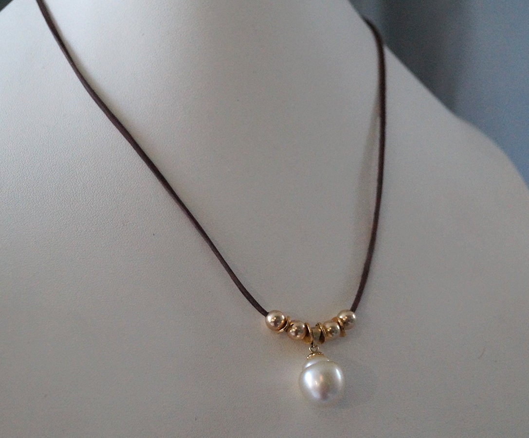 Collier perle Australienne champagne et perles plaqué or - Solea