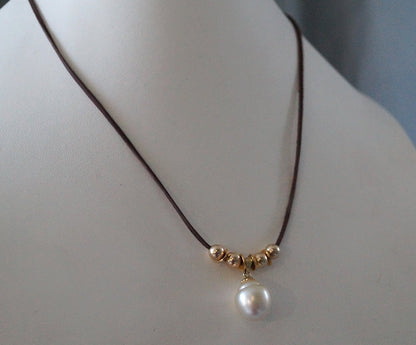 Collier perle Australienne champagne et perles plaqué or - Solea