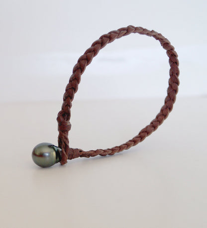 Bracelet perle de Tahiti cuir tressé lasso - Zephyr