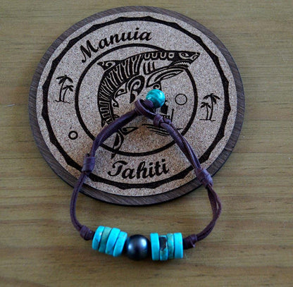 Bracelet rondelles turquoise et perle de Tahiti - Rhea