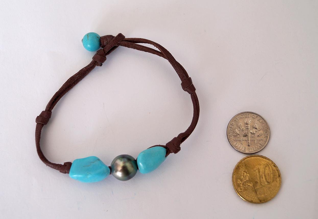 Bracelet perle de Tahiti et pépites turquoise - Talia
