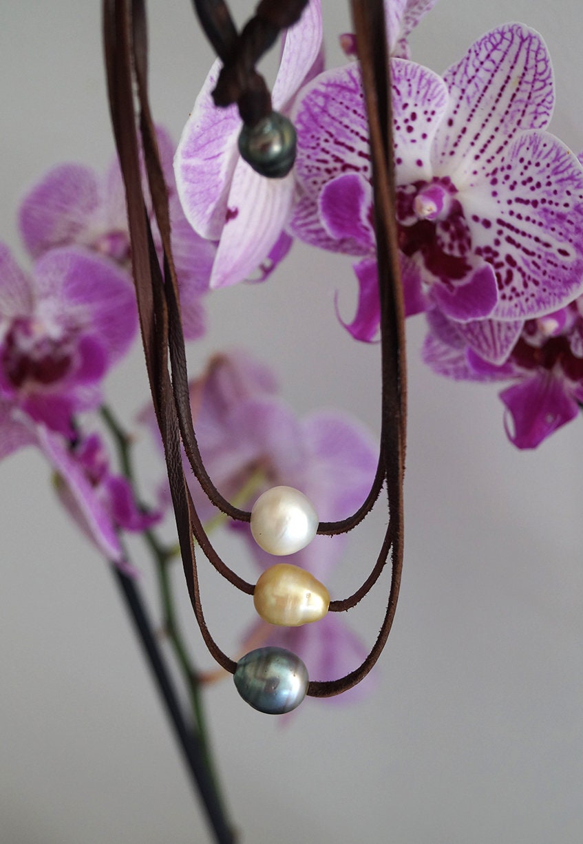 Collier trois rangs avec dégradé de perles de Tahiti et Australiennes - Kelly