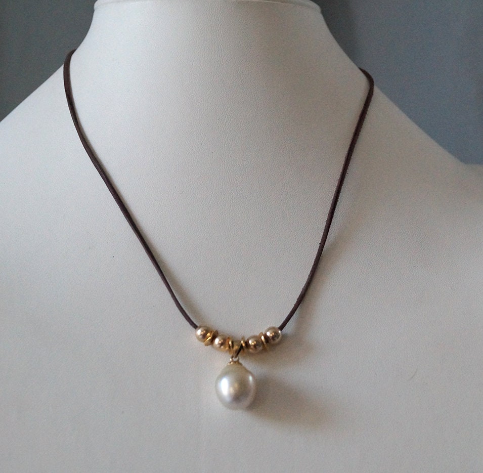 Collier perle Australienne champagne et perles plaqué or - Solea