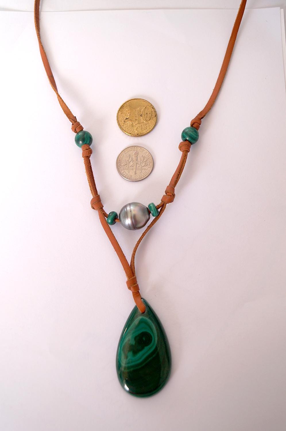 Collier pendentif malachite et perle de Tahiti - Iona