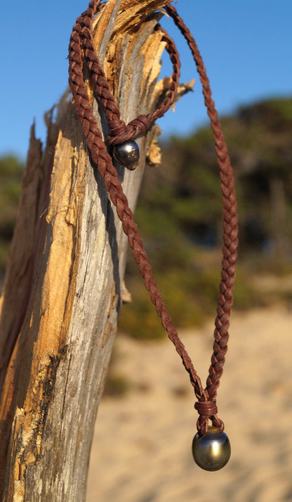 Tahitian Pearl Necklace - Braided Leather - Will