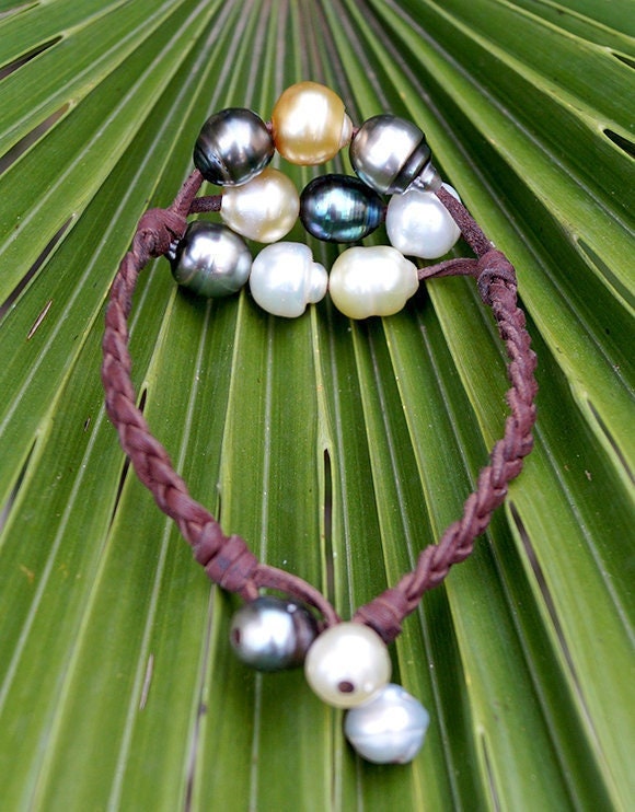 Bracelet manchette de neuf perles de Tahiti et Australienne - Lyka