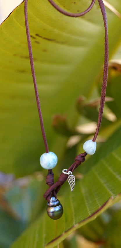Tahitian Pearl Necklace - Larimar - Eloa
