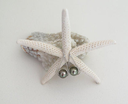 Boucles d'oreilles ovales en argent massif et perles de Tahiti - Nova