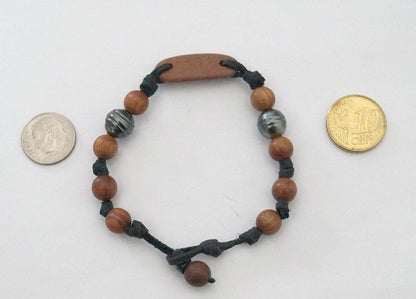 Tahitian Pearl Bracelet - Leather & Sandalwood - Azzo