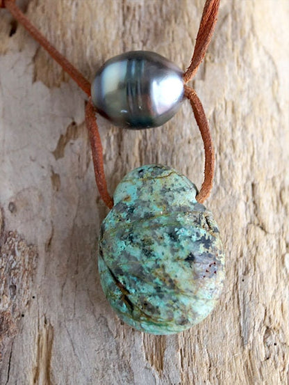 Tahitian Pearl Necklace - Turquoise Pendant - Grio