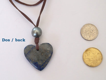 Tahitian pearl necklace and lapis lazuli heart pendant - Billie
