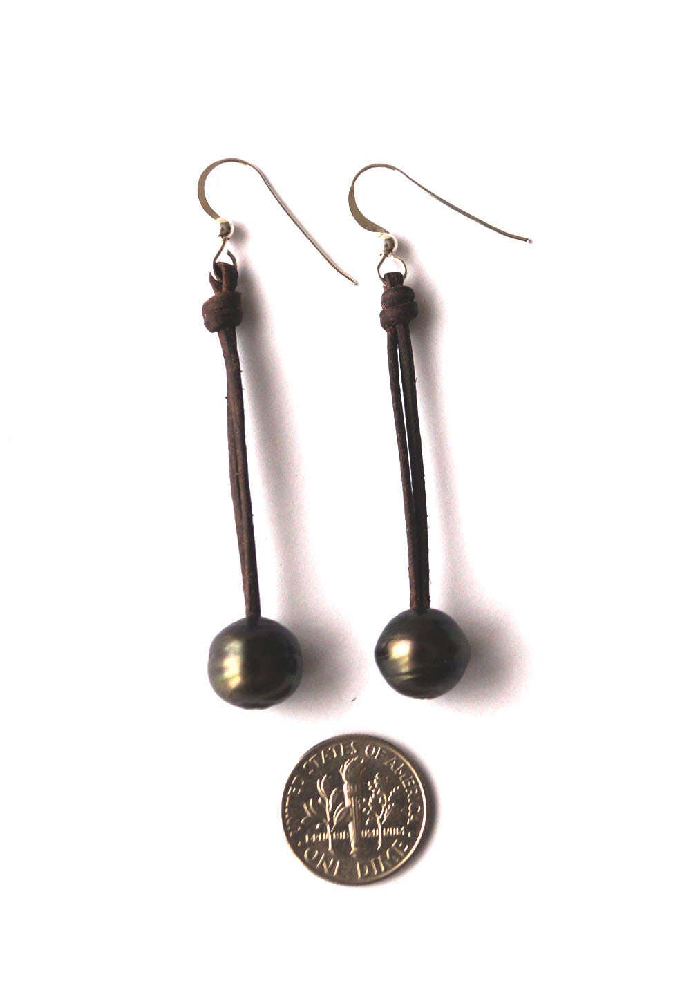 Tahitian Pearl Earrings - Leather - Lily
