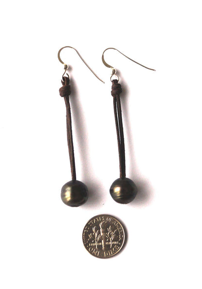 Tahitian Pearl Earrings - Leather - Lily
