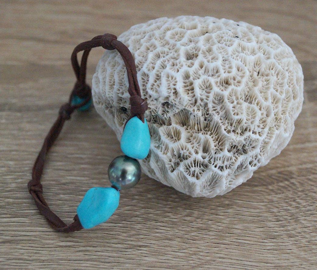 Bracelet perle de Tahiti et pépites turquoise - Talia