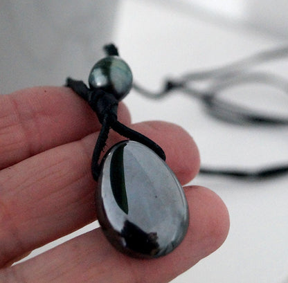 Collier pendentif hématite et perle de Tahiti - Noah