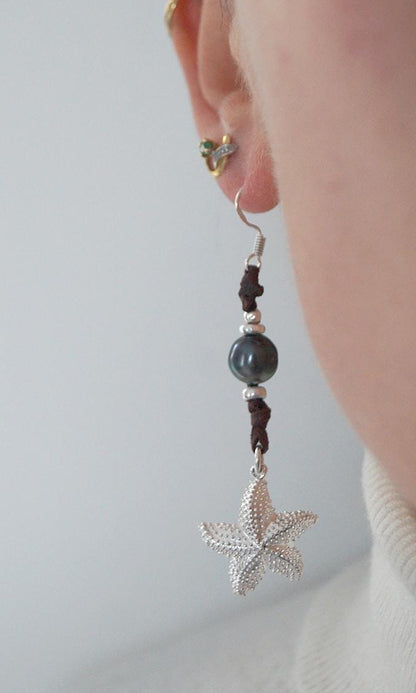 Boucles d'oreilles étoiles de mer avec perle de Tahiti - June