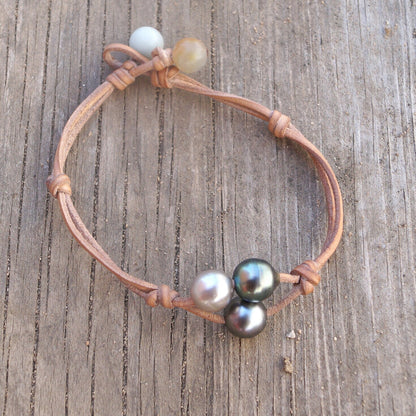 Bracelet trio de perles de Tahiti avec fermoir double - Betty