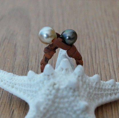 Bague duo de perle de Tahiti et Australienne - Eden