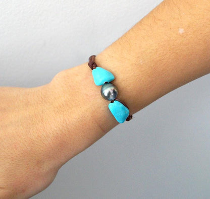 Bracelet perle de Tahiti et pépites turquoise - Talia