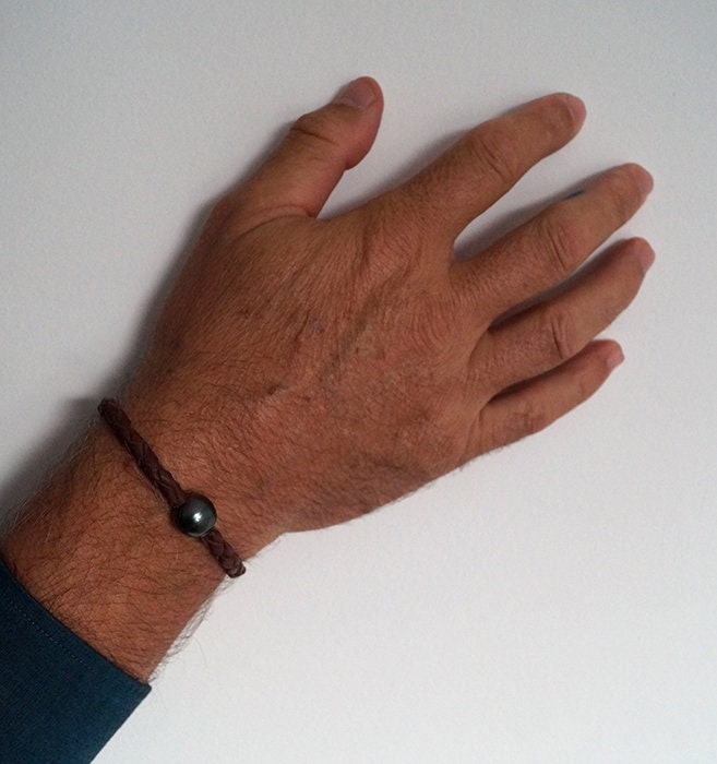 Tahitian Pearl Bracelet - Round Braided Leather - Nate