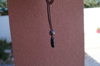 Pendentif obsidienne perle de Tahiti, collier homme, ajustable - Grio
