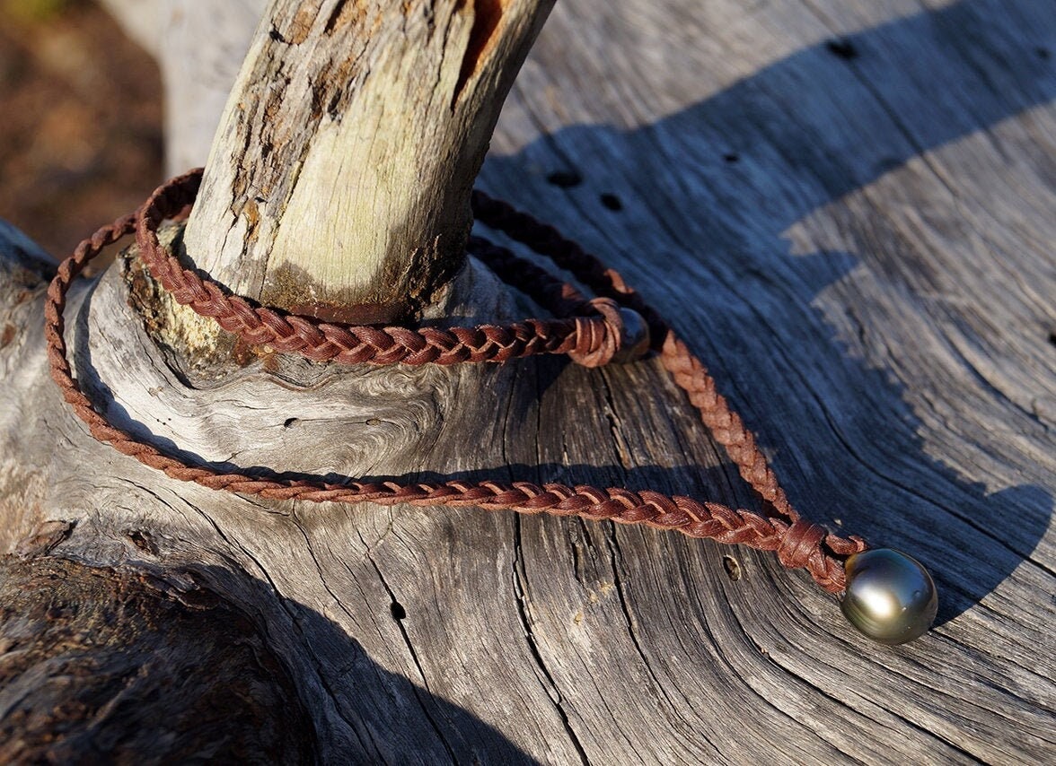 Tahitian Pearl Necklace - Braided Leather - Will