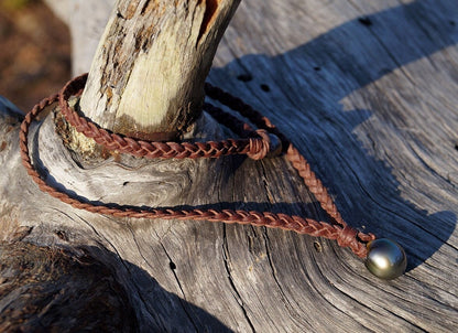 Tahitian Pearl Necklace - Braided Leather - Will