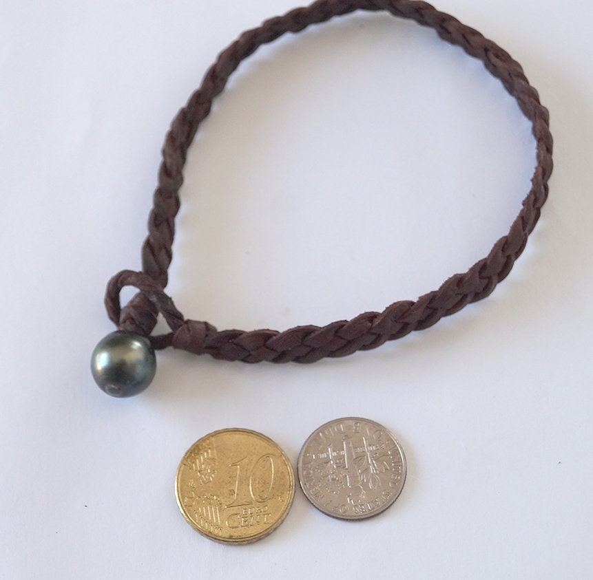 Bracelet perle de Tahiti cuir tressé lasso - Zephyr