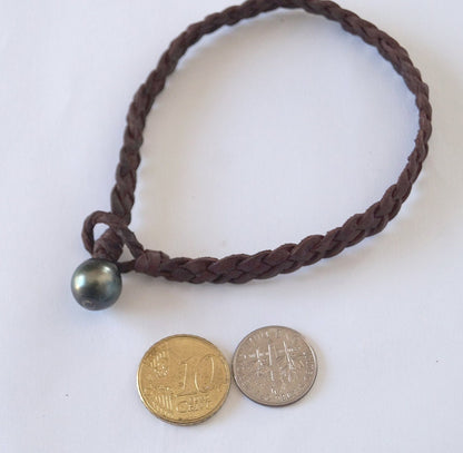 Bracelet perle de Tahiti cuir tressé lasso - Zephyr