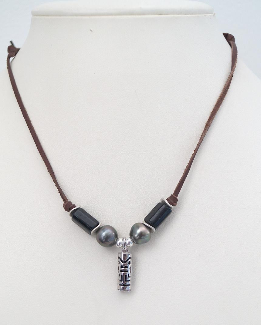 Collier tiki argent 925 et ses perles de Tahiti - Néo