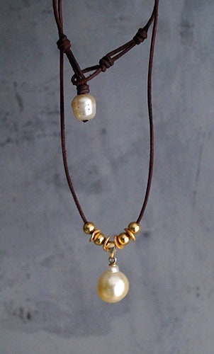 Collier perle Australienne champagne et perles plaqué or - Solea
