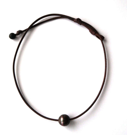 Collier en perle de Tahiti fermoir agate noire - Swann