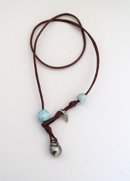 Tahitian Pearl Necklace - Larimar - Eloa