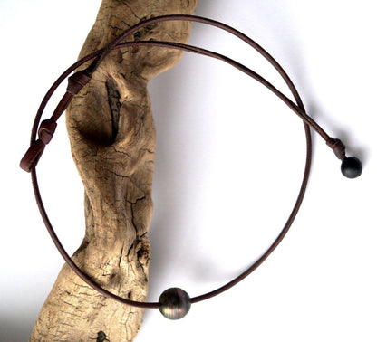 Collier en perle de Tahiti fermoir agate noire - Swann