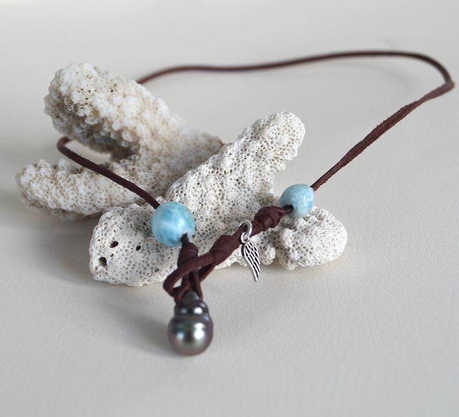 Tahitian Pearl Necklace - Larimar - Eloa