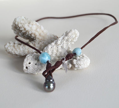 Tahitian Pearl Necklace - Larimar - Eloa